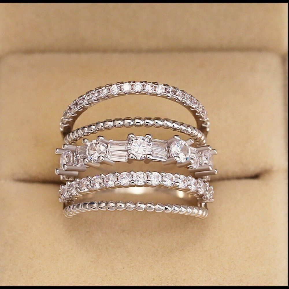 Beautiful Silver Multi band CZ Diamond Ring - Picture 2 of 4